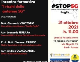 Esaminare i rischi inquinamento elettromagnetico. A Bari più associazioni con Stop 5G